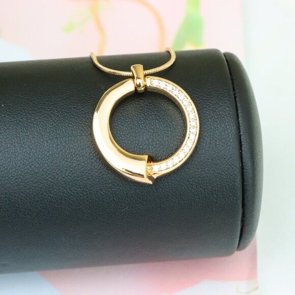 "Modern Rose Gold Circle Pendant with Half Crystal Accent Design, XPPT1256 - Picture 7 of 12